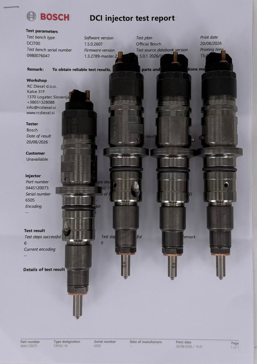 0445120075, 0986435530, 500060542, 504128307, 500061280 BOSCH IVECO injector. REMAN SET x 4 pieces. Order: +38651328088/ info@rcdiesel.si.